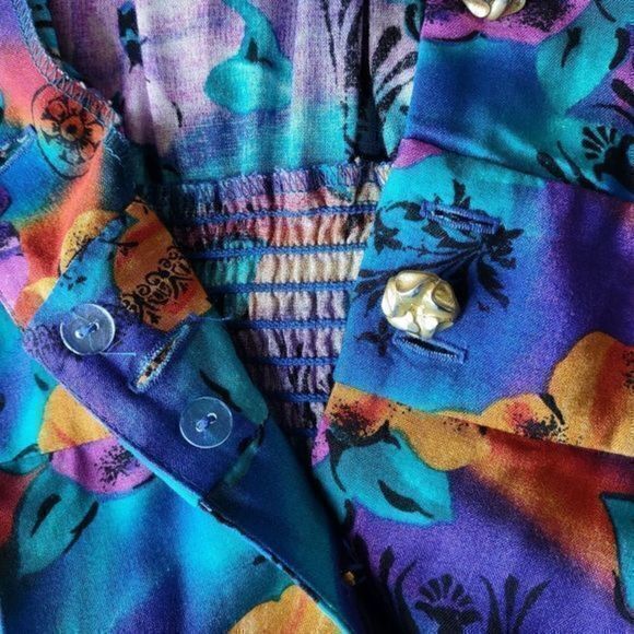 Vintage‎ Special Effects Tropical Floral Print Short Sleeve Dress Sz 16M - Picture 6 of 11